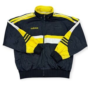 VTG Adidas Jacket Mens‎ XL Black Yellow JASPO Windbreaker Hooded Activewear